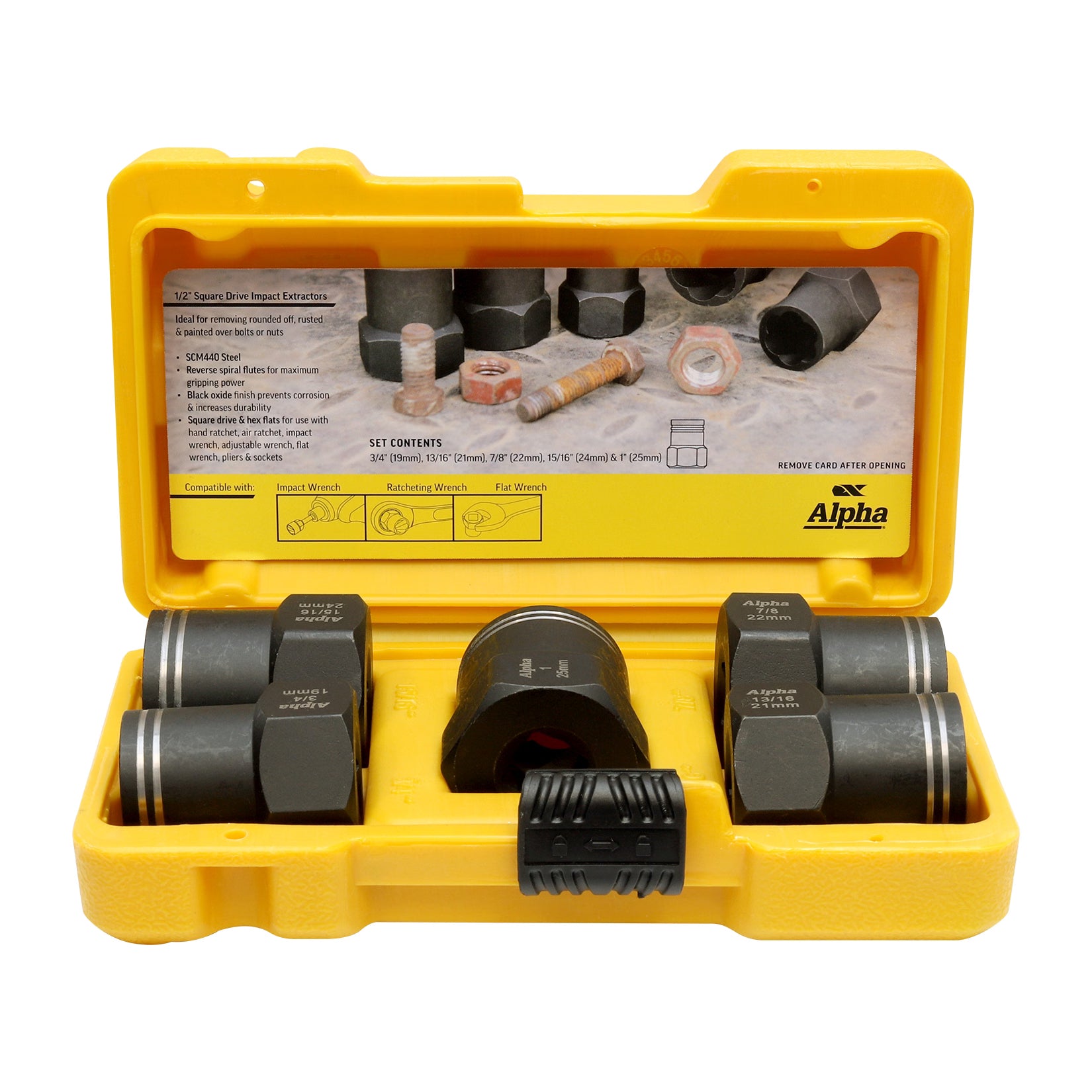 Alpha - 5 Pc Damaged Nut & Bolt Extractor Set 1/2" Drive Metric/Imperial