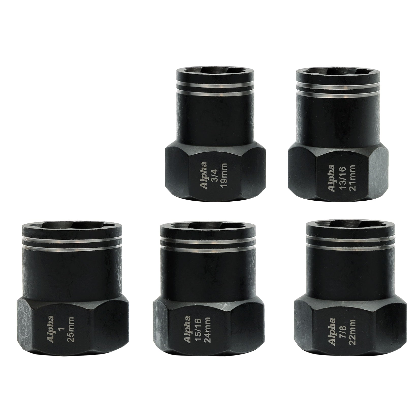 Alpha - 5 Pc Damaged Nut & Bolt Extractor Set 1/2" Drive Metric/Imperial