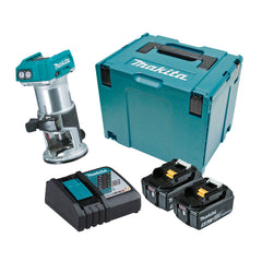 Makita Tools - 18V Brushless Laminate Trimmer Kit - Includes 2 x 5.0Ah Batteries Rapid Charger & MakPac Case | DRT50RTJ