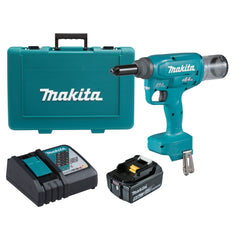Makita Tools - 18V Brushless 6.4mm Rivet Gun - Includes 1 x 5.0Ah Battery Rapid Charger & Carry Case | DRV250RT