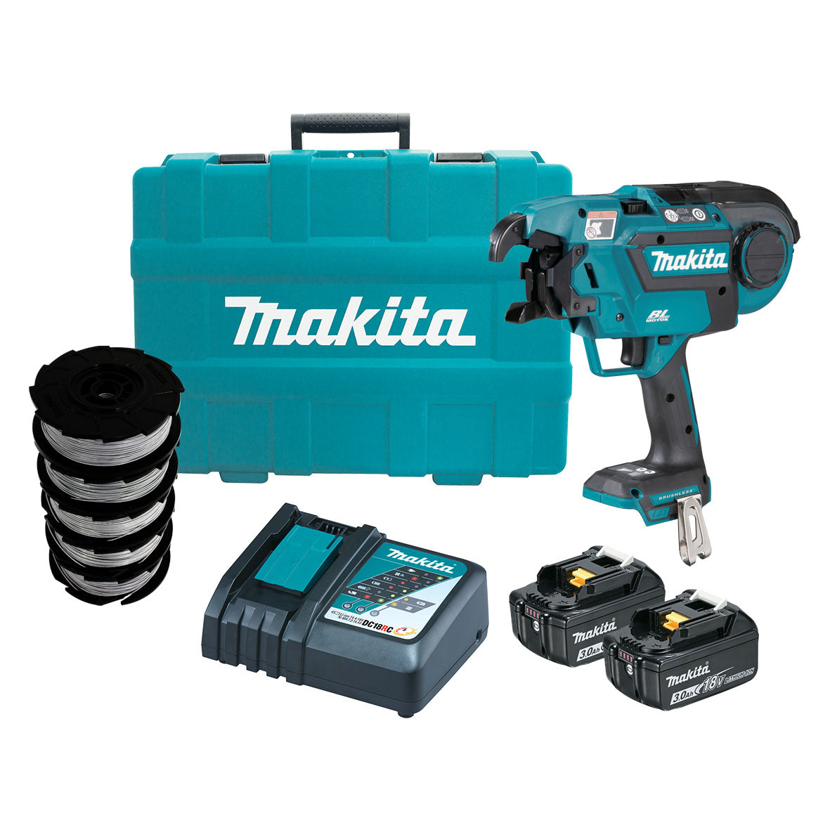 Makita Tools - 18V Brushless Rebar Tying Tool Kit - Includes 2 x 3.0Ah Batteries Rapid Charger & Carry Case | DTR180RFX1
