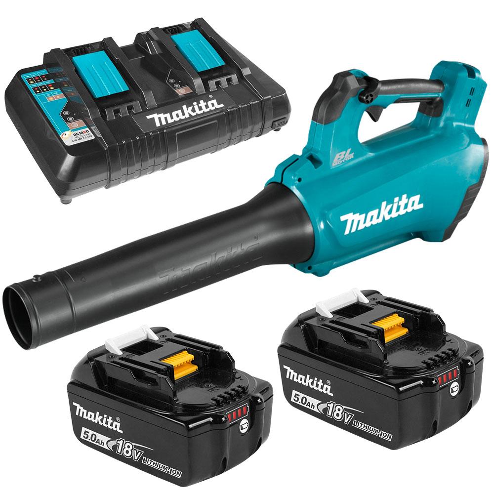 Makita Tools - 18V Brushless Blower Kit - Includes 2 x 5.0Ah Batteries & Dual Port Rapid Charger | DUB184PT2
