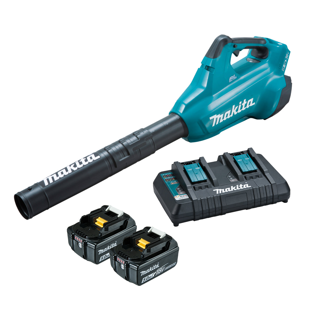Makita Tools - 18V x 2 Brushless Turbo Blower Kit - Includes 2 x 5.0Ah Batteries & Dual Port Rapid Charger | DUB362PT2