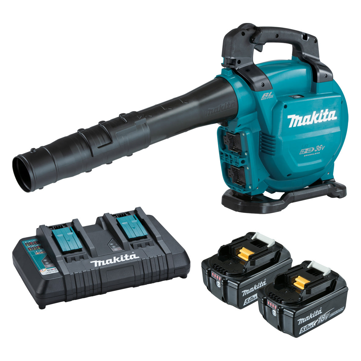 Makita Tools - 18V x 2 Brushless Blower/Vacuum Kit – Includes 2 x 5.0Ah Batteries & Dual Port Rapid Charger | DUB363PT2V