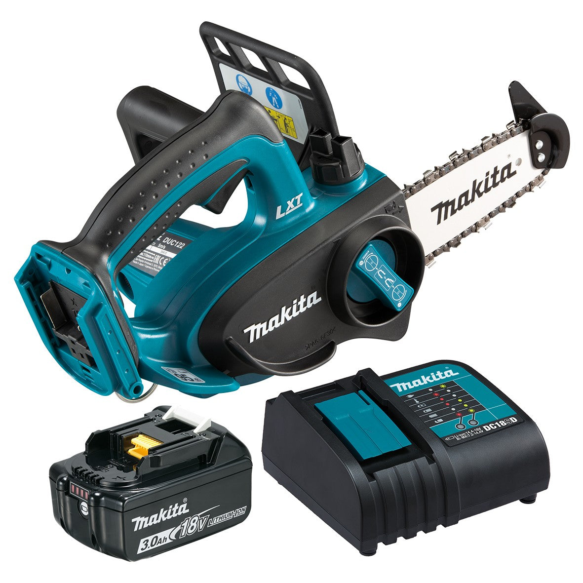 Makita Tools - 18V 115mm Chainsaw - Includes 1 x 3.0Ah Batteries & Charger | DUC122SF