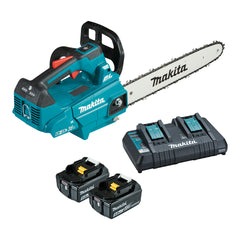 Makita Tools - 18V x 2 300mm Brushless Top Handle Chainsaw - Includes 2 x 5.0Ah Batteries & Dual Port Rapid Charger | DUC306PT2