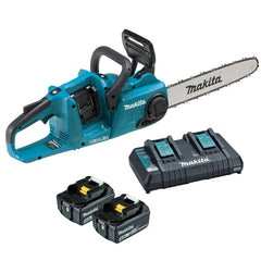 Makita Tools - 18V x 2 350mm Brushless Chainsaw Kit - Includes 2 x 5.0Ah Batteries & Dual Port Rapid Charger | DUC353PT2