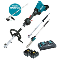 Makita Tools - 18V x 2 Brushless Multi-Function Powerhead (LE400MP) Extension Pole & (EY403MP) Pole Saw Attachment Kit - Includes 2 x 5.0Ah Batteries & Dual Port Rapid Charger (Bonus EM409MP) | DUX60PSPT2-B