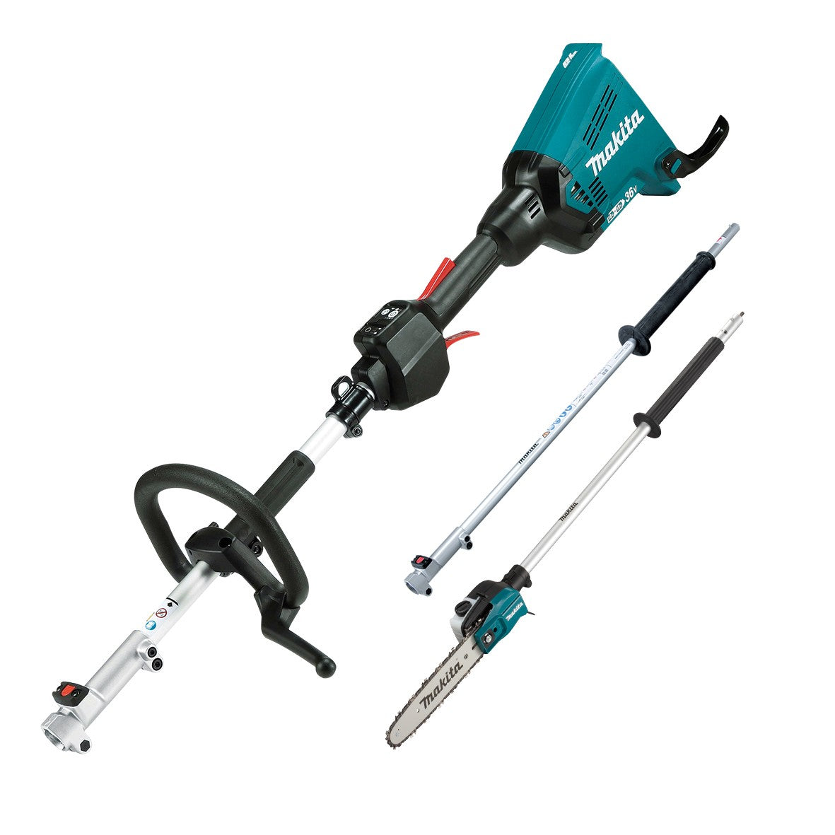 Makita Tools - 18V x 2 Brushless Multi-Function Powerhead - Tool Only (LE400MP) Extension Pole (EY403MP) Pole Saw Attachment & (EN401MP) Hedge Trimmer Attachment | DUX60ZPSH