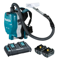 Makita Tools - 18V x 2 Brushless Backpack Vacuum Kit 1.5L Tank Capacity - Includes 2 x 5.0Ah Batteries Dual Port Rapid Charger | DVC261TX13