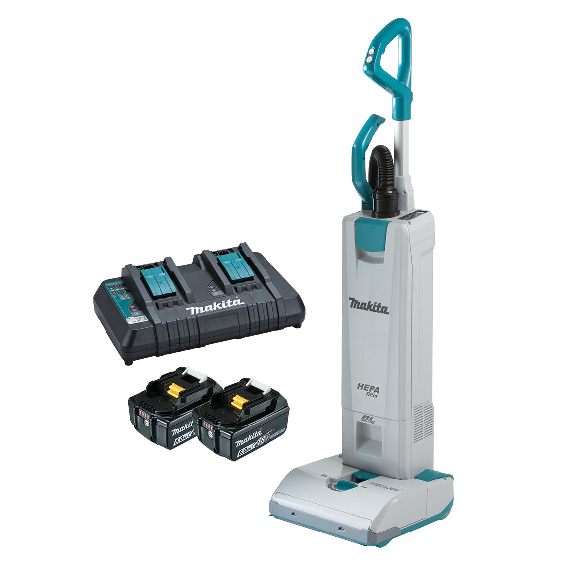 Makita Tools - 18V x 2 Brushless Upright Vacuum Kit - Includes 2 x 6.0Ah Batteries Dual Port Rapid Charger | DVC560PG2