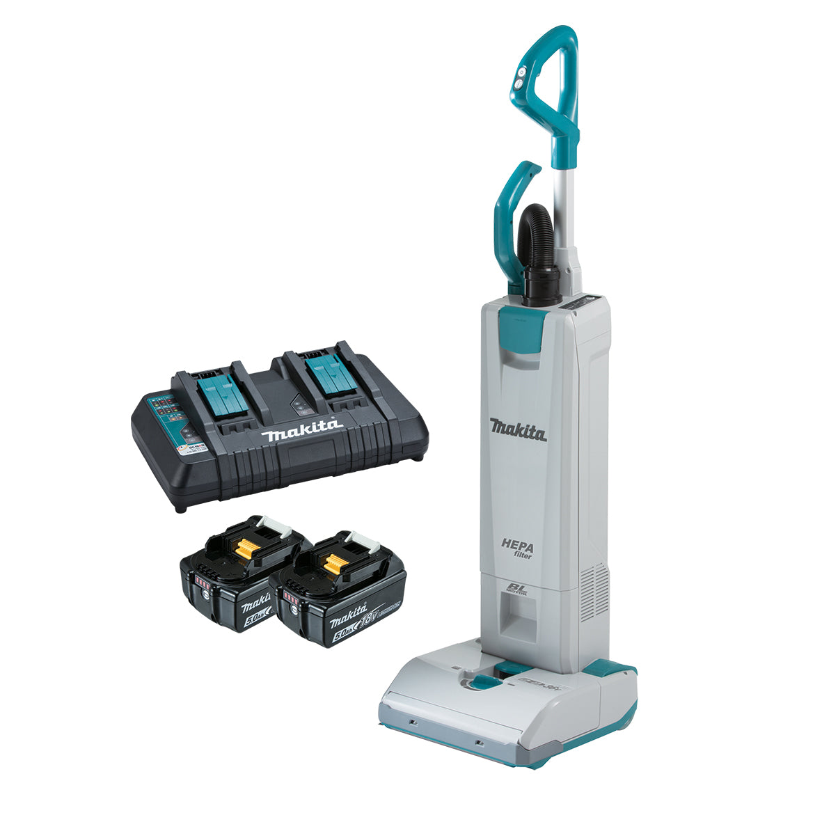 Makita Tools - 18V x 2 Brushless Upright Vacuum Kit - Includes 2 x 5.0Ah Batteries Dual Port Rapid Charger | DVC560PT2