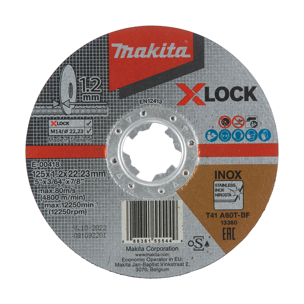 Makita - X - LOCK 125mm x 1.2 INOX Cutting DISC A60T - 10pk | E-00418-10
