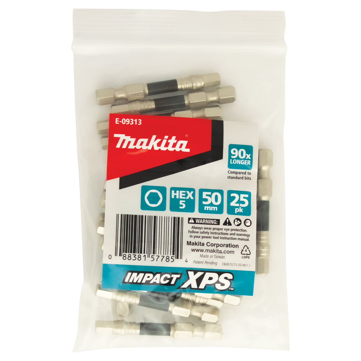 Makita - Driving Impact XPS HEX 5 X 50mm Power Bit - 25Pk Bulk E-09313