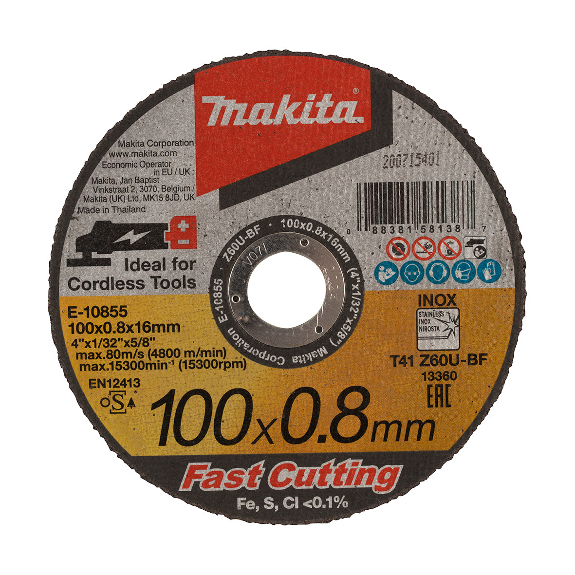 Makita - 100mm x 0.8mm x 16mm INOX Ultra THIN Cutting DISC Z60U - 12pk Tub | E-10855-12