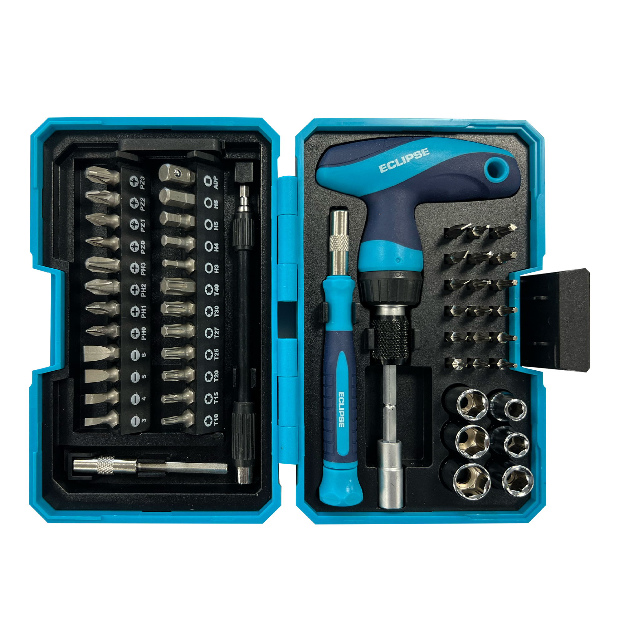 Spear & Jackson - T-Grip Ratchet Screw Driver & Mini Socket Set 53Pce & Storage Case | EC-ETGRS53PS