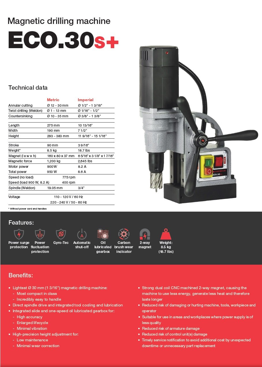 Euroboor 30S+ Magnetic Base Drill 30mm