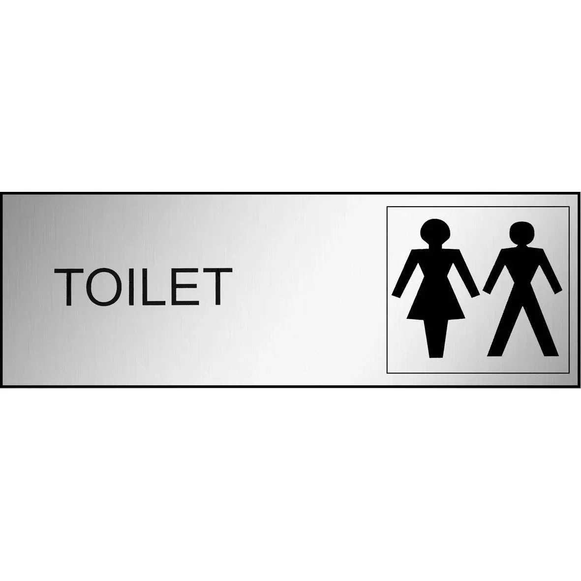Uniform Safety Signs - 300x100mm - Engraved Label - Black/Brushed Aluminium Traffilite - Adhesive Backed - Toilet (Male / F | ES300