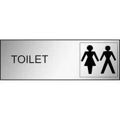 Uniform Safety Signs - 300x100mm - Engraved Label - Black/Brushed Aluminium Traffilite - Adhesive Backed - Toilet (Male / F | ES300