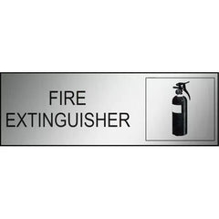 Uniform Safety Signs - 300x100mm - Engraved Label - Black/Brushed Aluminium Traffilite - Adhesive Backed - Fire Extinguishe | ES301