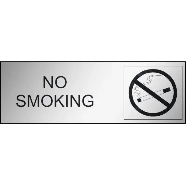 Uniform Safety Signs - 300x100mm - Engraved Label - Black/Brushed Aluminium Traffilite - Adhesive Backed - No Smoking (With | ES308