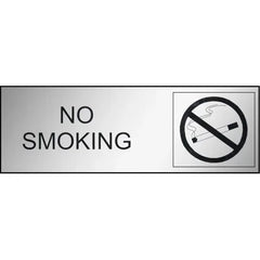 Uniform Safety Signs - 300x100mm - Engraved Label - Black/Brushed Aluminium Traffilite - Adhesive Backed - No Smoking (With | ES308