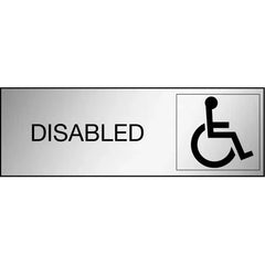 Uniform Safety Signs - 300x100mm - Engraved Label - Black/Brushed Aluminium Traffilite - Adhesive Backed - Disabled (With P | ES309