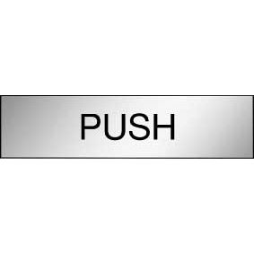 Uniform Safety Signs - 200x50mm - Engraved Label - Black/Brushed Aluminium Traffilite - Adhesive Backed - Push (horizontal) | ES311