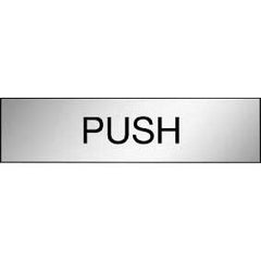 Uniform Safety Signs - 200x50mm - Engraved Label - Black/Brushed Aluminium Traffilite - Adhesive Backed - Push (horizontal) | ES311