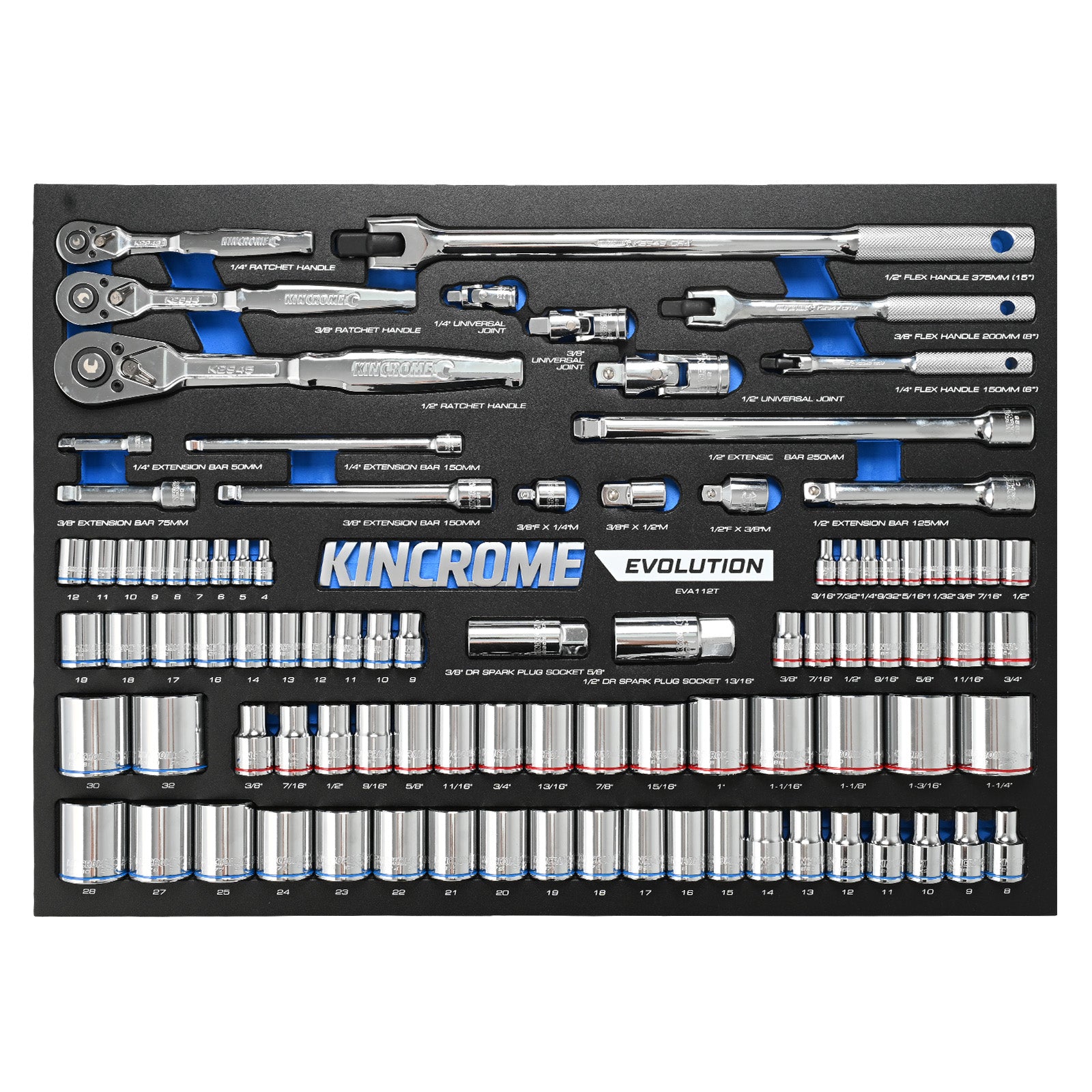 Kincrome Evolution 92 Piece Sockets & Accessories EVA Tray | EVA112T