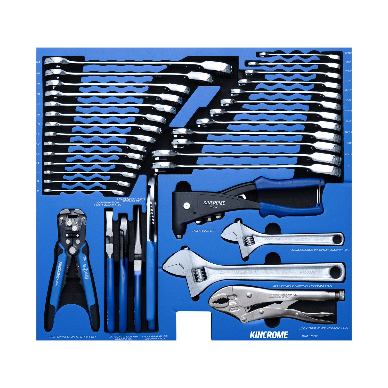 Kincrome TRUCK BOX 35 Piece Gear Spanners, Pliers, Wrenches, Stripper & Riveter EVA Tray | EVA153T