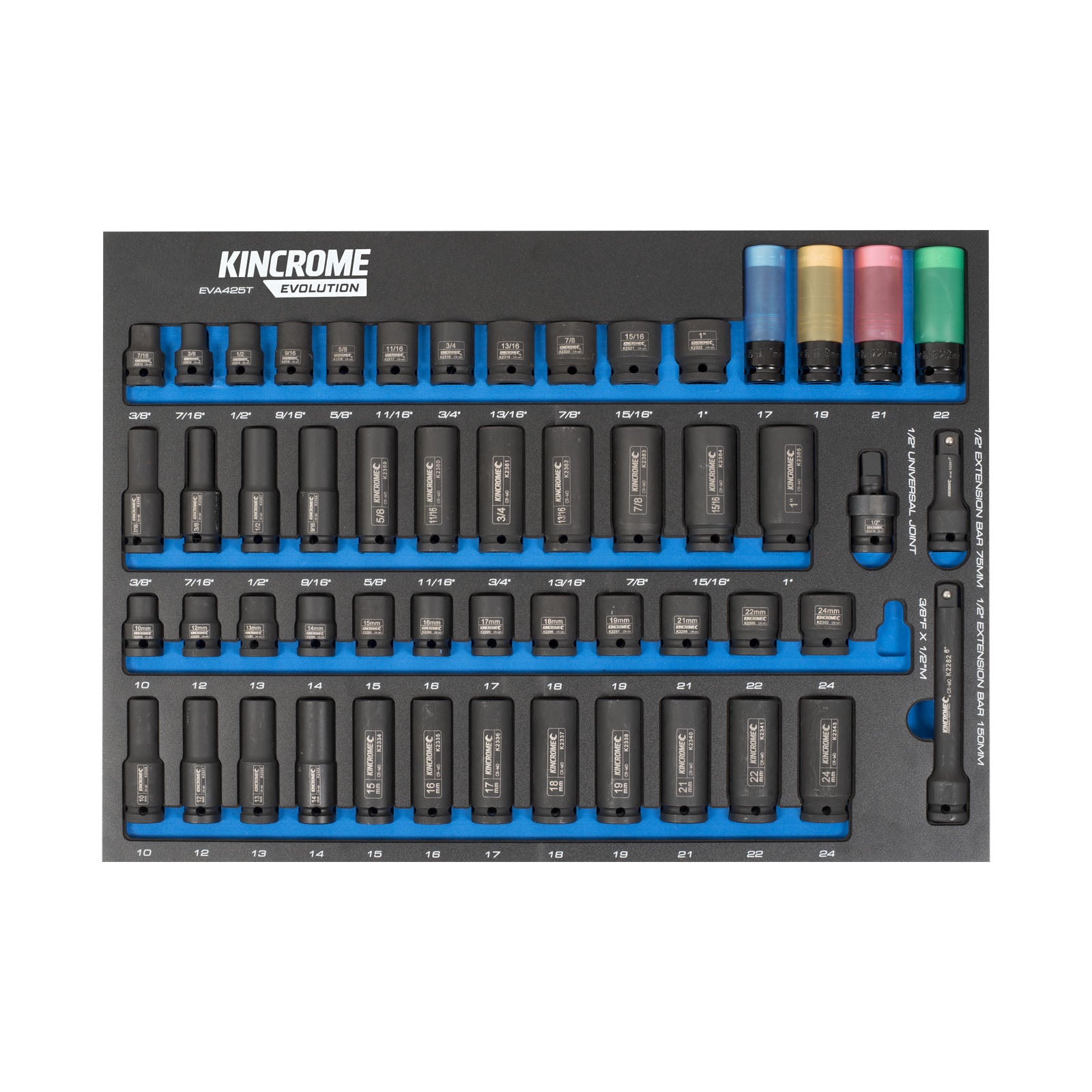 Kincrome Evolution 54 Piece Impact Sockets & Accessories EVA Tray | EVA425T