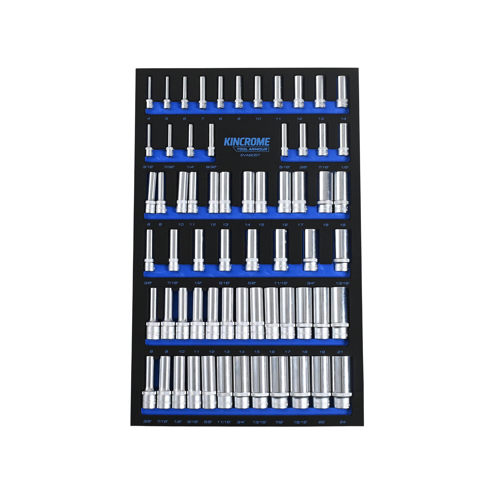 Kincrome TOOL ARMOUR 64 Piece LOK-ON™ Deep Sockets EVA Tray | EVA805T