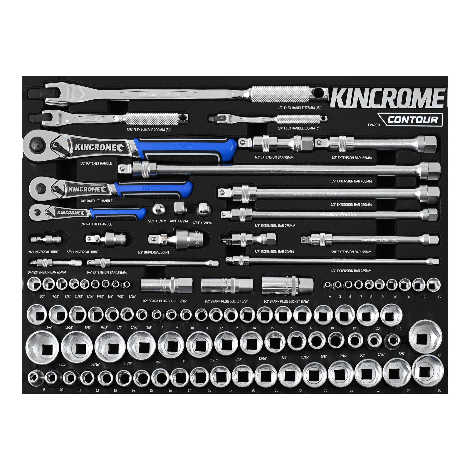 Kincrome CONTOUR® 100 Piece LOK-ON™ Sockets & Accessories EVA Tray | EVA901T