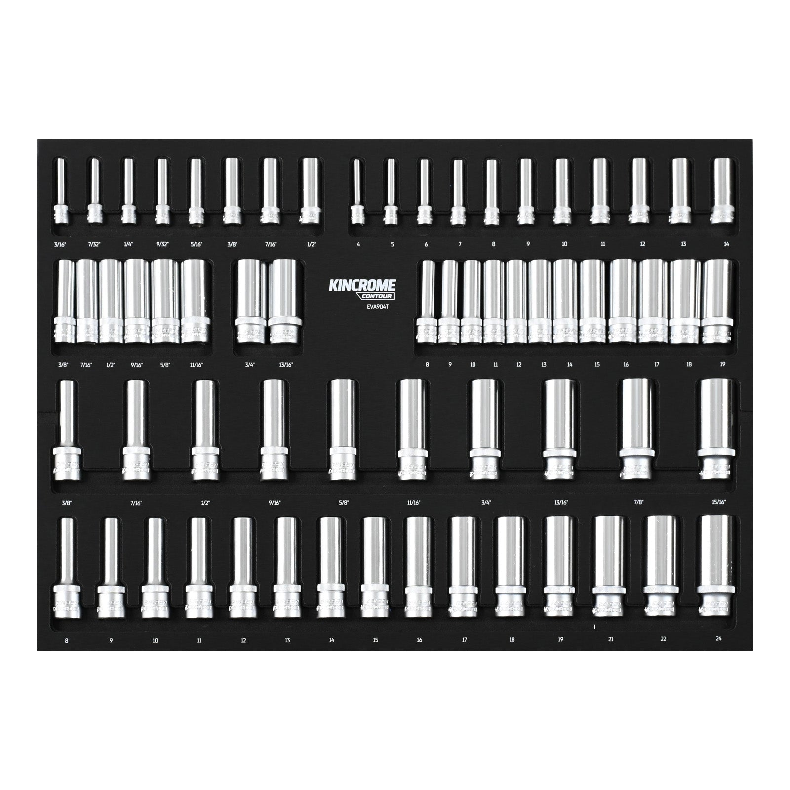 Kincrome CONTOUR® 64 Piece LOK-ON™ Deep Sockets EVA Tray | EVA904T