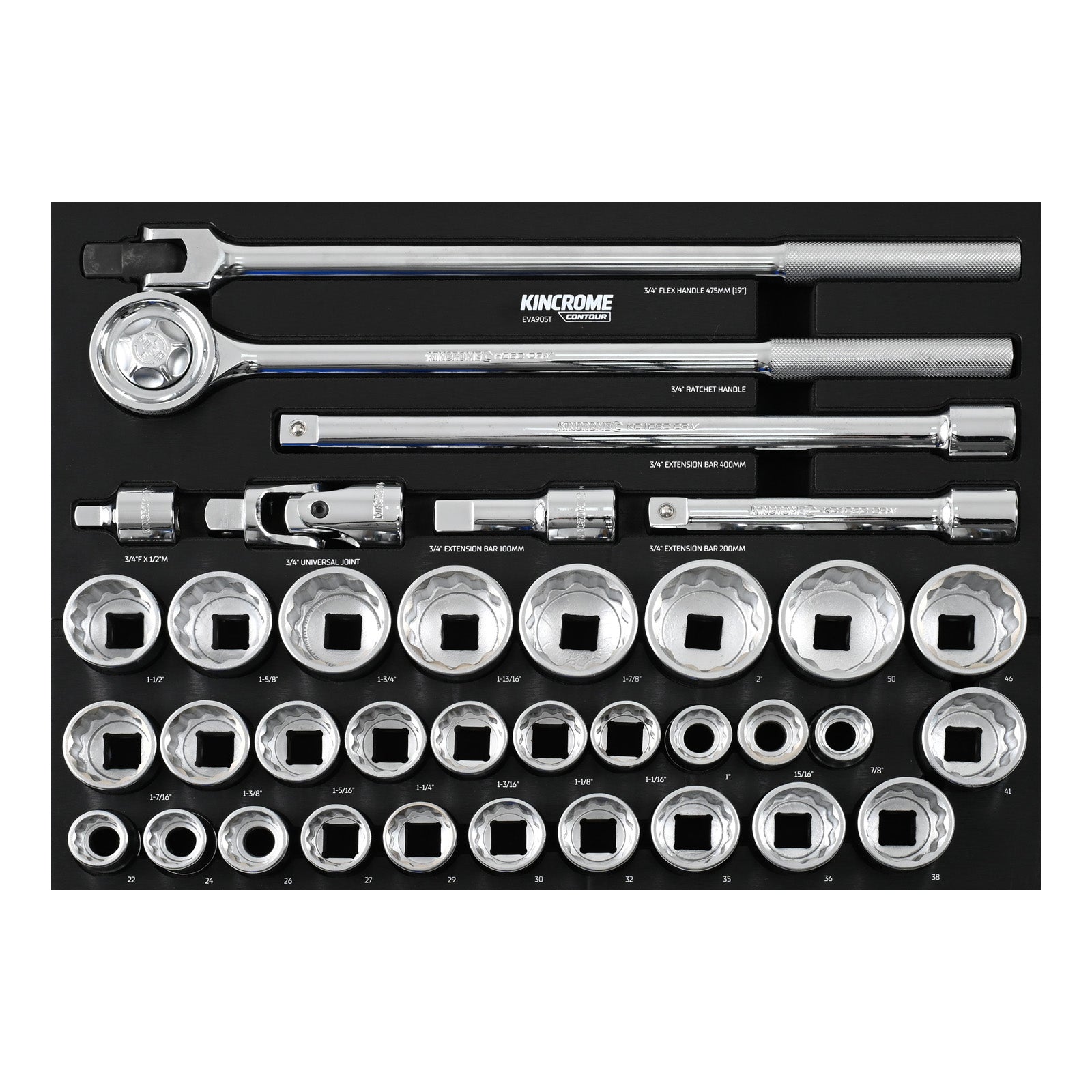 Kincrome CONTOUR® 36 Piece Sockets & Accessories EVA Tray | EVA905T