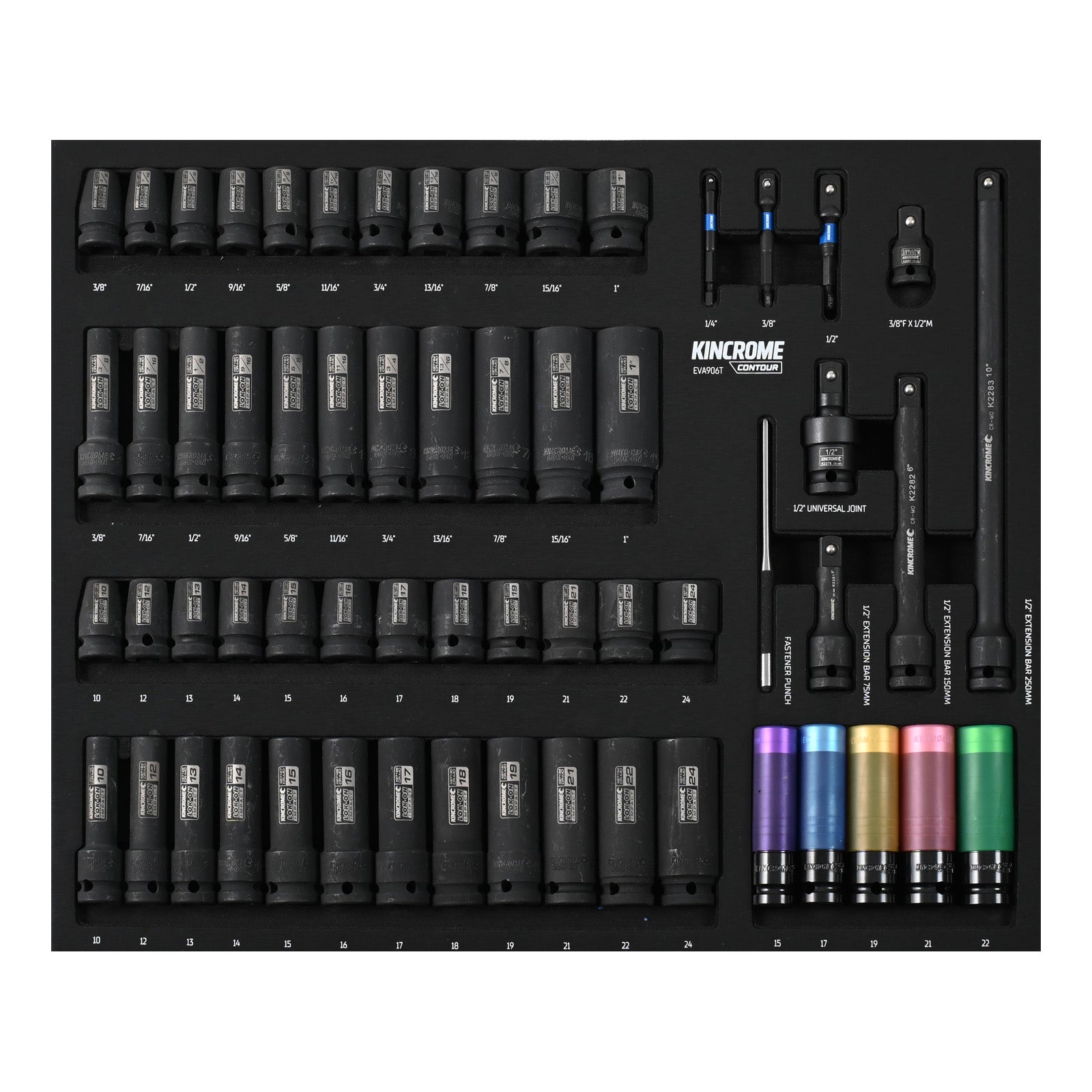 Kincrome CONTOUR® 60 Piece LOK-ON™ Impact Sockets & Accessories EVA Tray | EVA906T