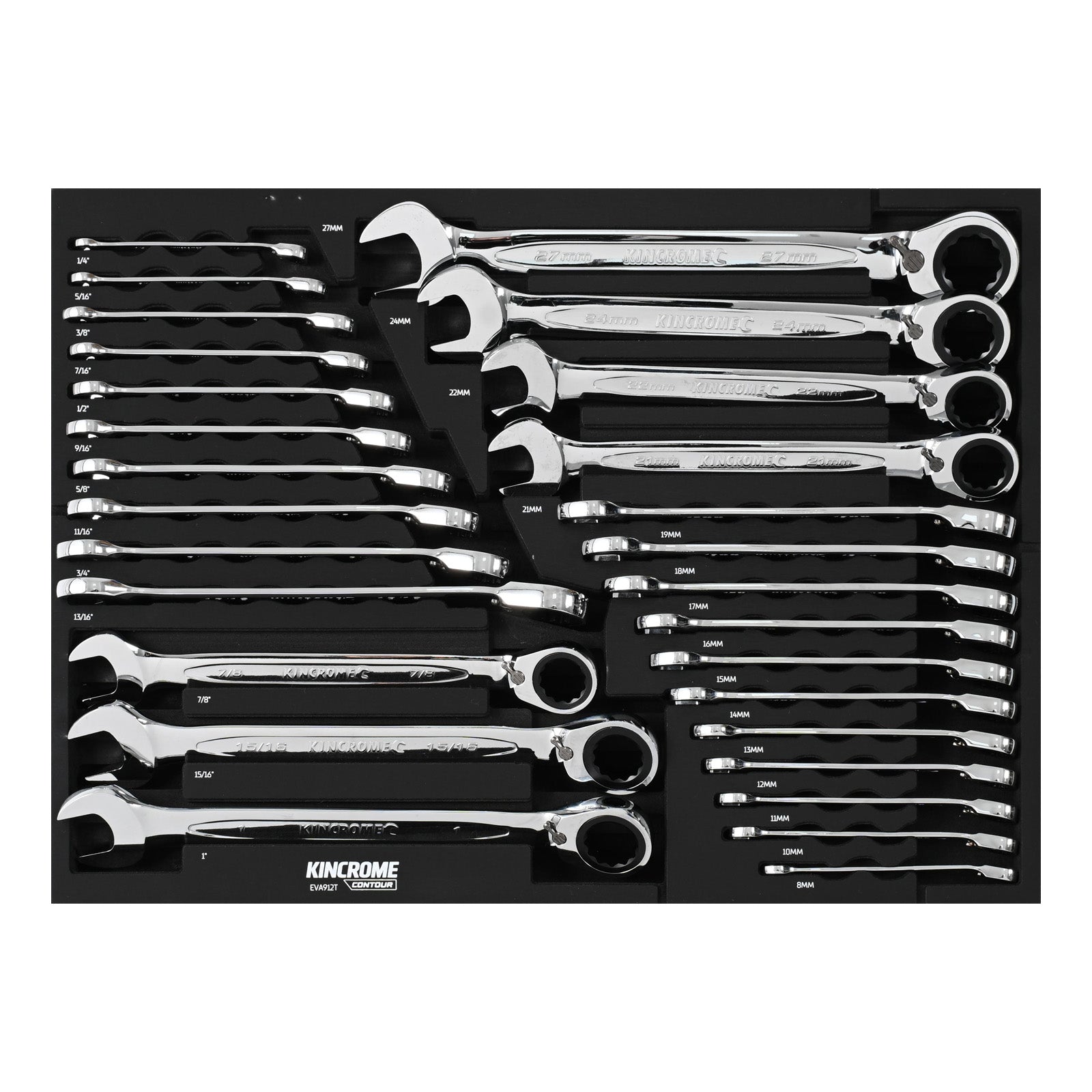 Kincrome CONTOUR® 28 Piece Reverse Gear Spanners EVA Tray | EVA912T