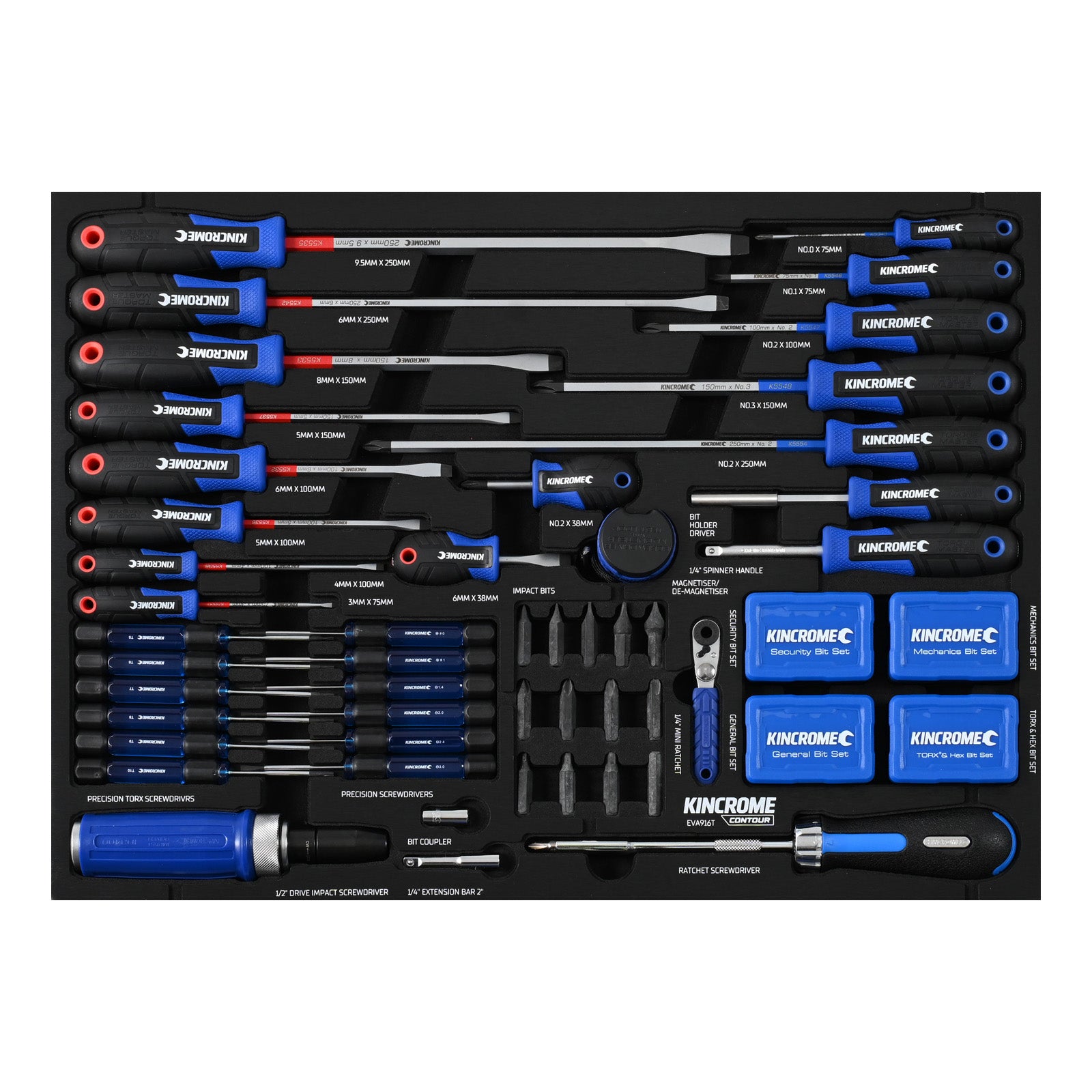 Kincrome CONTOUR® 187 Piece TorqueMaster® Screwdrivers & Fastening EVA Tray | EVA916T