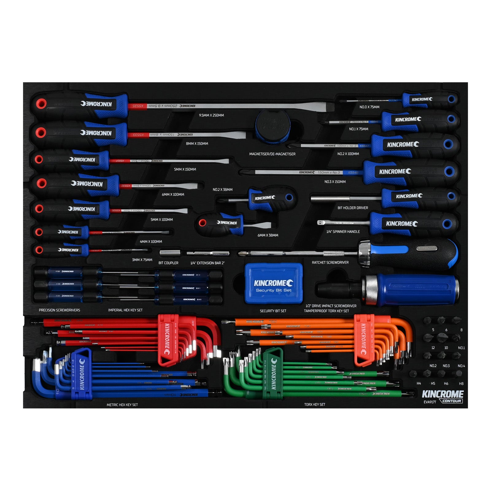 Kincrome CONTOUR® 115 Piece TorqueMaster® Screwdrivers & Fastening EVA Tray | EVA917T