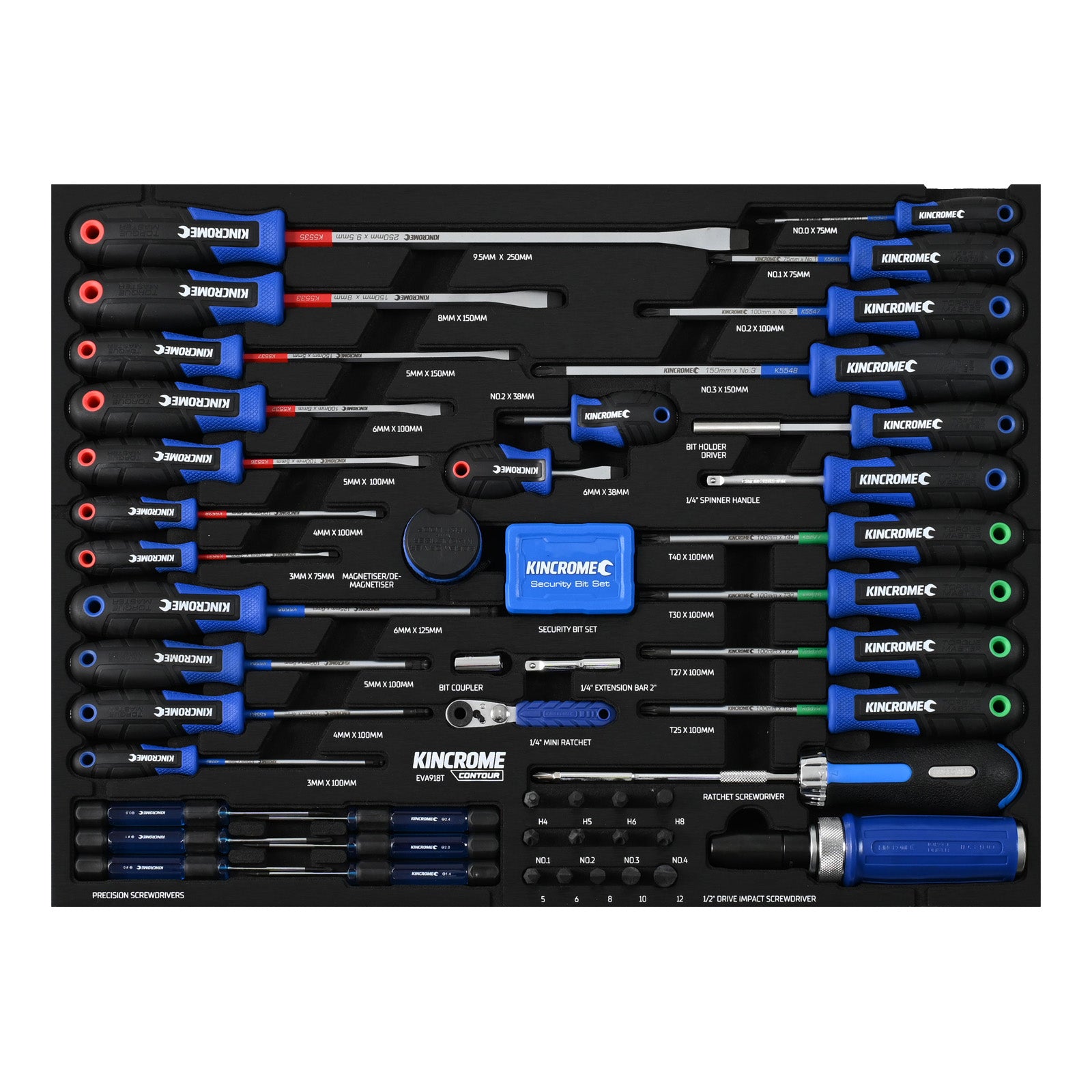 Kincrome CONTOUR® 88 Piece TorqueMaster® Screwdrivers & Fastening EVA Tray | EVA918T