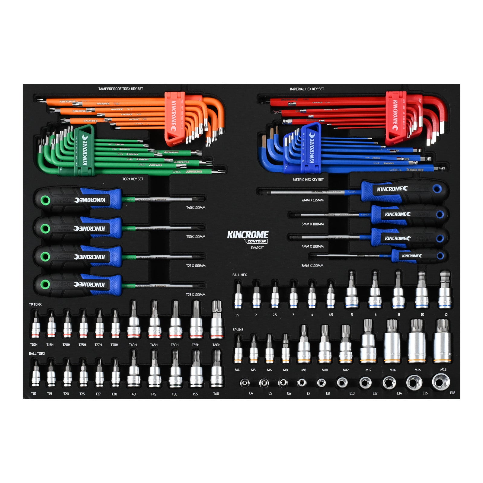 Kincrome CONTOUR® 98 Piece Hex & TORX® Fastening EVA Tray | EVA922T