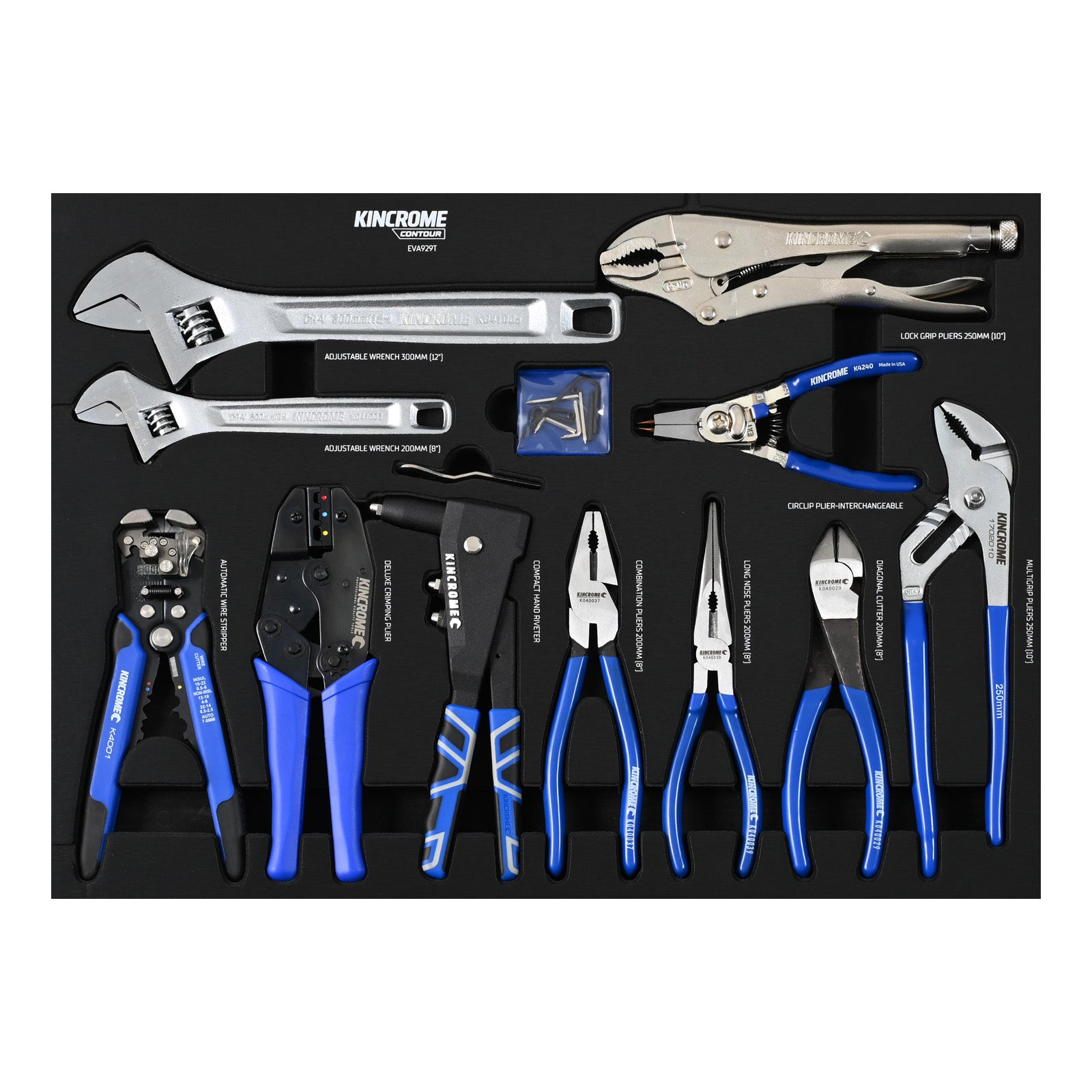 Kincrome CONTOUR® 11 Piece Pliers, Wrenches & Riveter EVA Tray | EVA929T