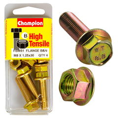 Champion - Hex Set Screws & Nuts - High Tensile - Flanged - 12AF - M8 x 30mm - Grade 8.8 | FBM51