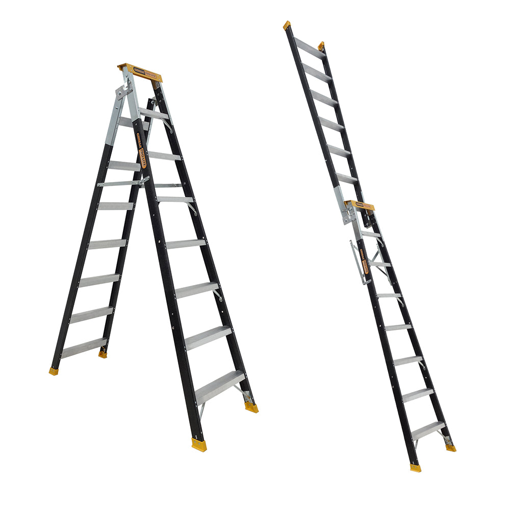 Gorilla - Dual purpose ladder 8 Step (2.35 - 4.35m) Pro-Lite Fibreglass 150kg Industrial | FDM008-PRO