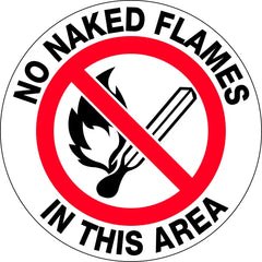 Uniform Safety Signs - 400mm dia - Anti-Slip Floor Graphics - Concrete - No Naked Flames in This Area | FG1106