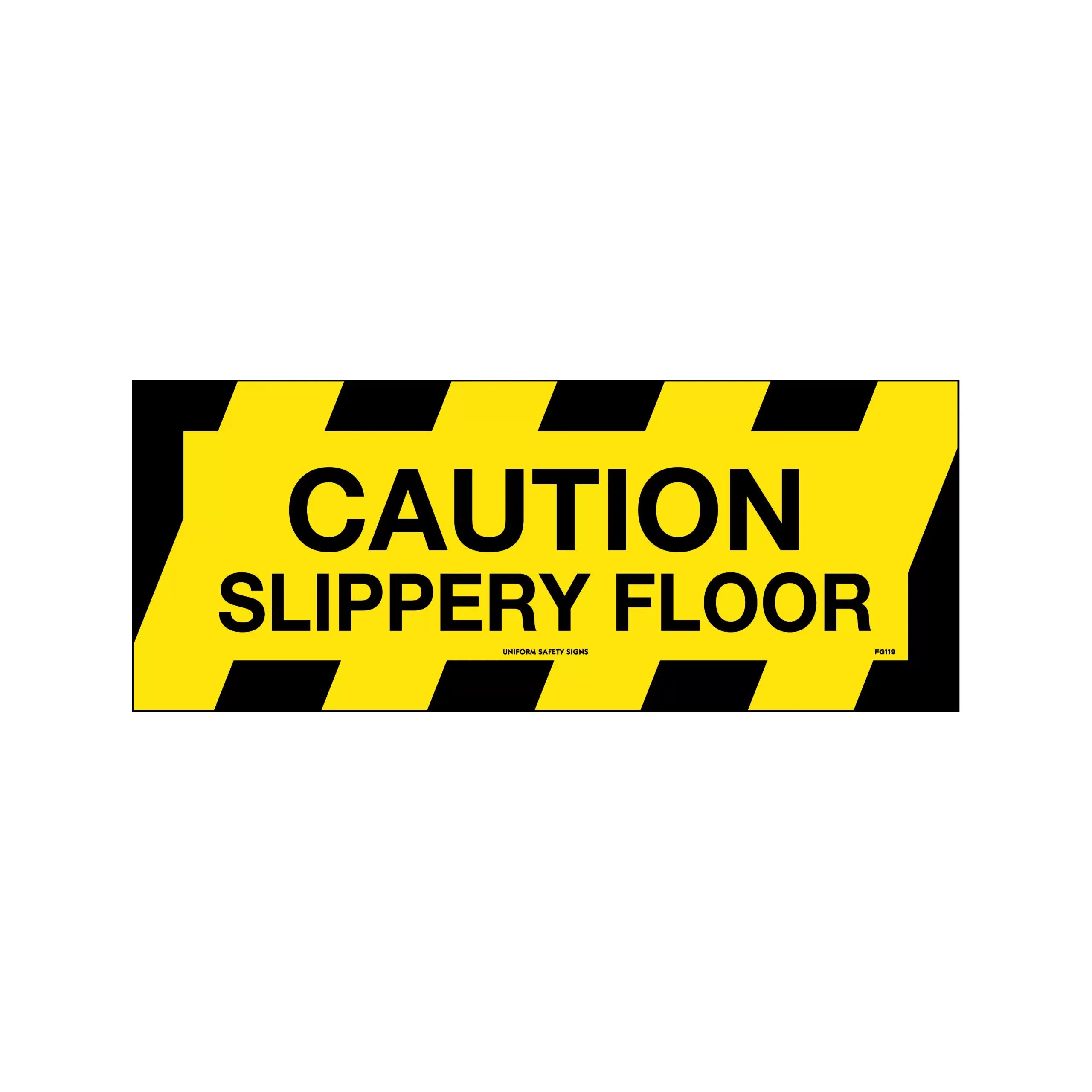 Uniform Safety Signs - 450x180mm - Anti-Slip Floor Graphics - Concrete - Caution Slippery Floor | FG1119