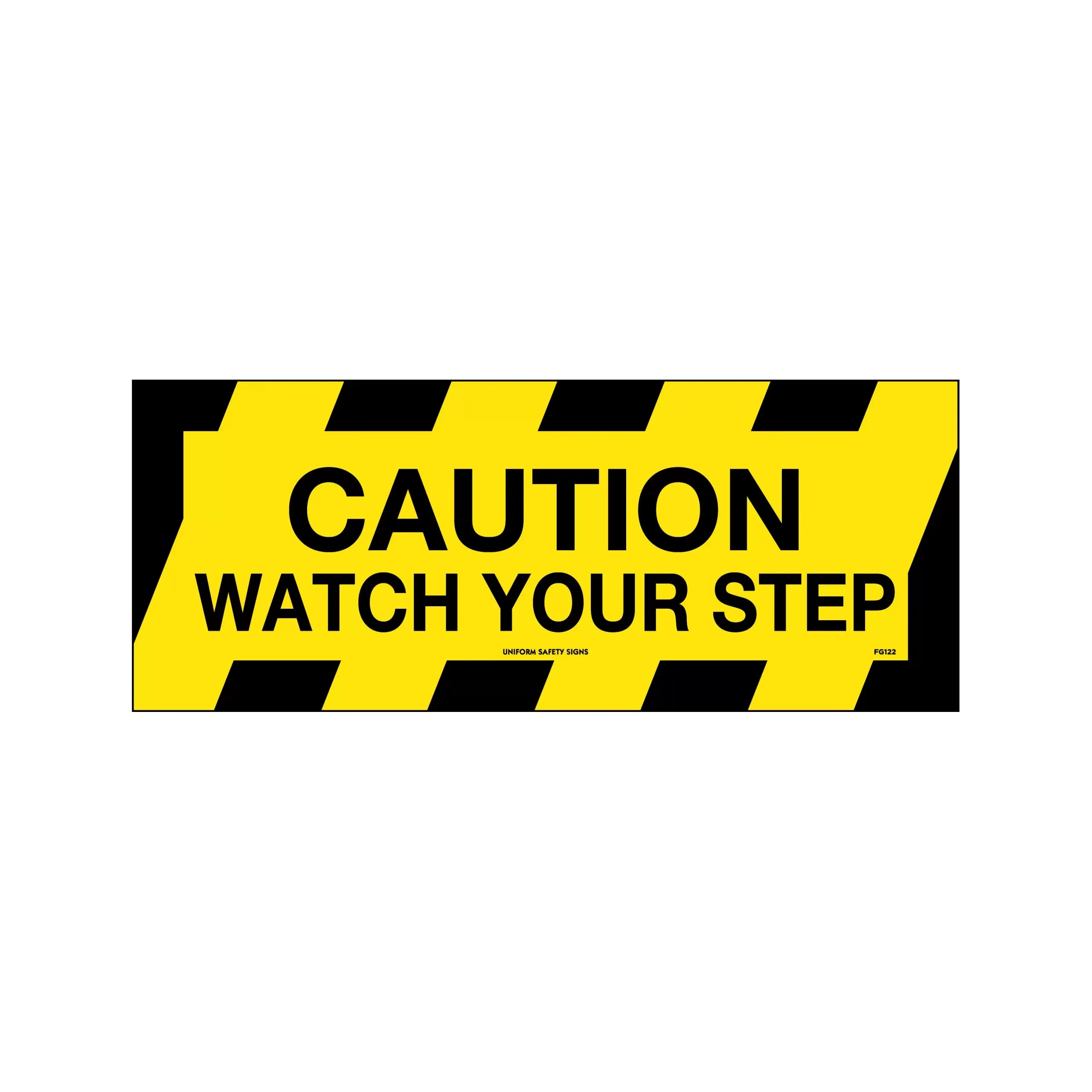 Uniform Safety Signs - 450x180mm - Anti-Slip Floor Graphics - Concrete - Caution Watch Your Step | FG1122