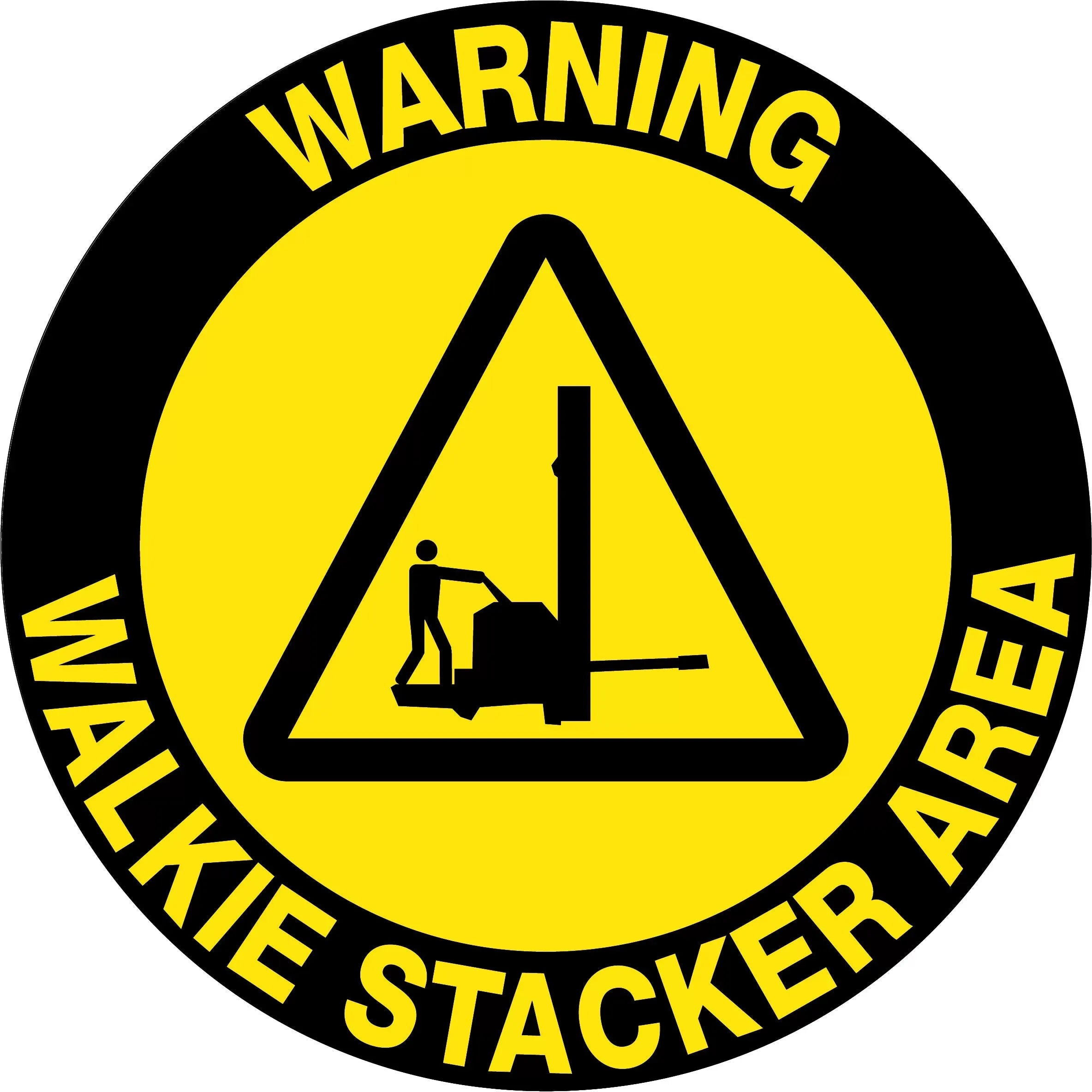 Uniform Safety Signs - 430mm Dia - Anti Slip Floor Graphics - Concrete - Warning Walkie Stacker Area | FG1123
