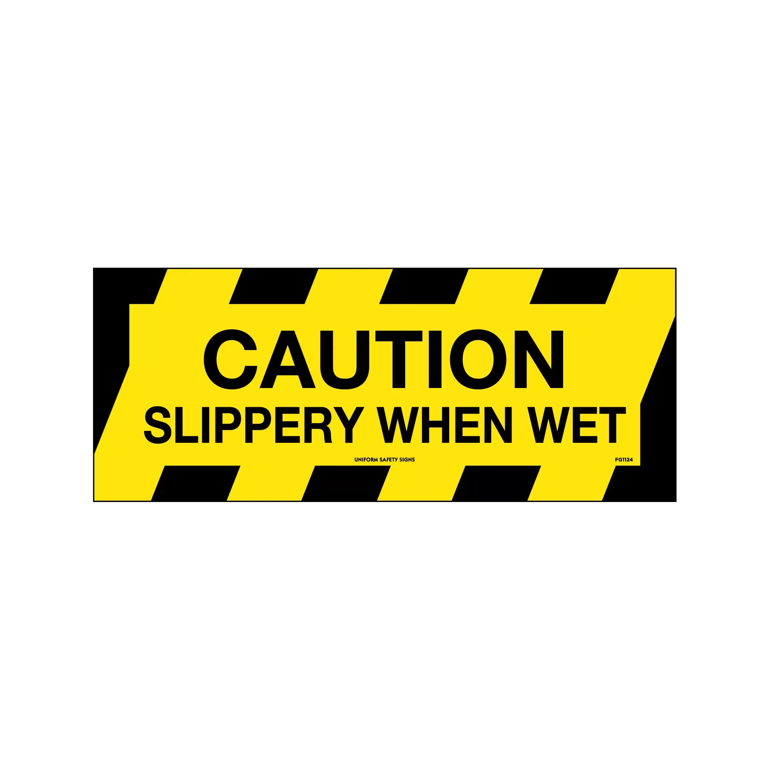 Uniform Safety Signs - 450x200mm - Anti Slip Floor Graphics - Concrete - Caution Slippery When Wet | FG1124